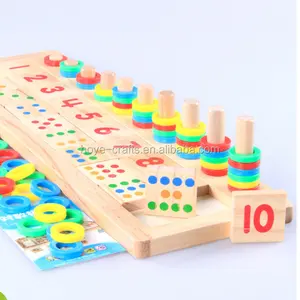 Montessori Arco Iris anillos Domino preescolar enseñanza ayudas contando y apilamiento de madera matemáticas juguete para los niños