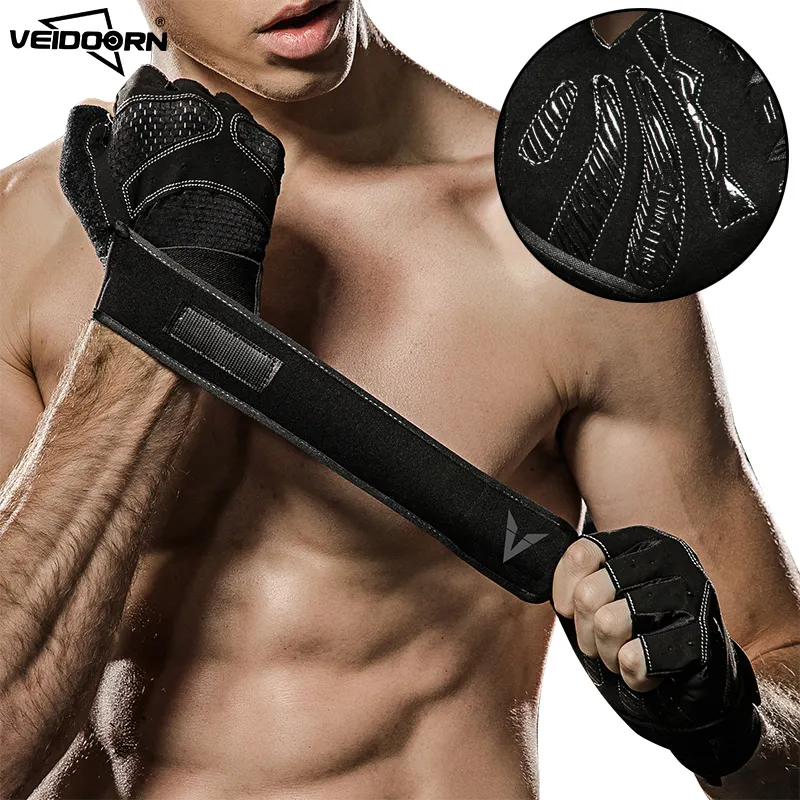 Anti Slip Ademend Sport Workout Fitness Training Lifting Gewicht Handschoenen Met Wrist Bandjes Gym Handschoen