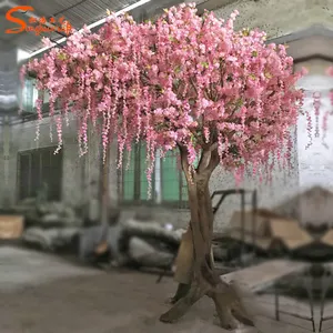 Bán sỉ cây với hoa nhỏ màu trắng-Cây Hoa Anh Đào Nhân Tạo Sakura, Hoa Anh Đào Bằng Lụa Nhân Tạo Kèm Hoa Wisteria Để Trang Trí Số Lượng Nhỏ
