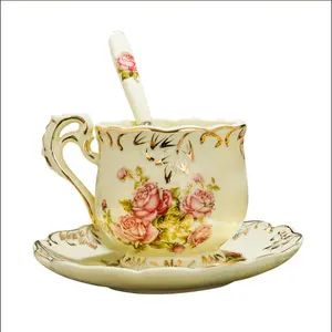 Bone China English Coffee cup Disc Afternoon Tea Cups 200ML coffee cup saucer set ceramic