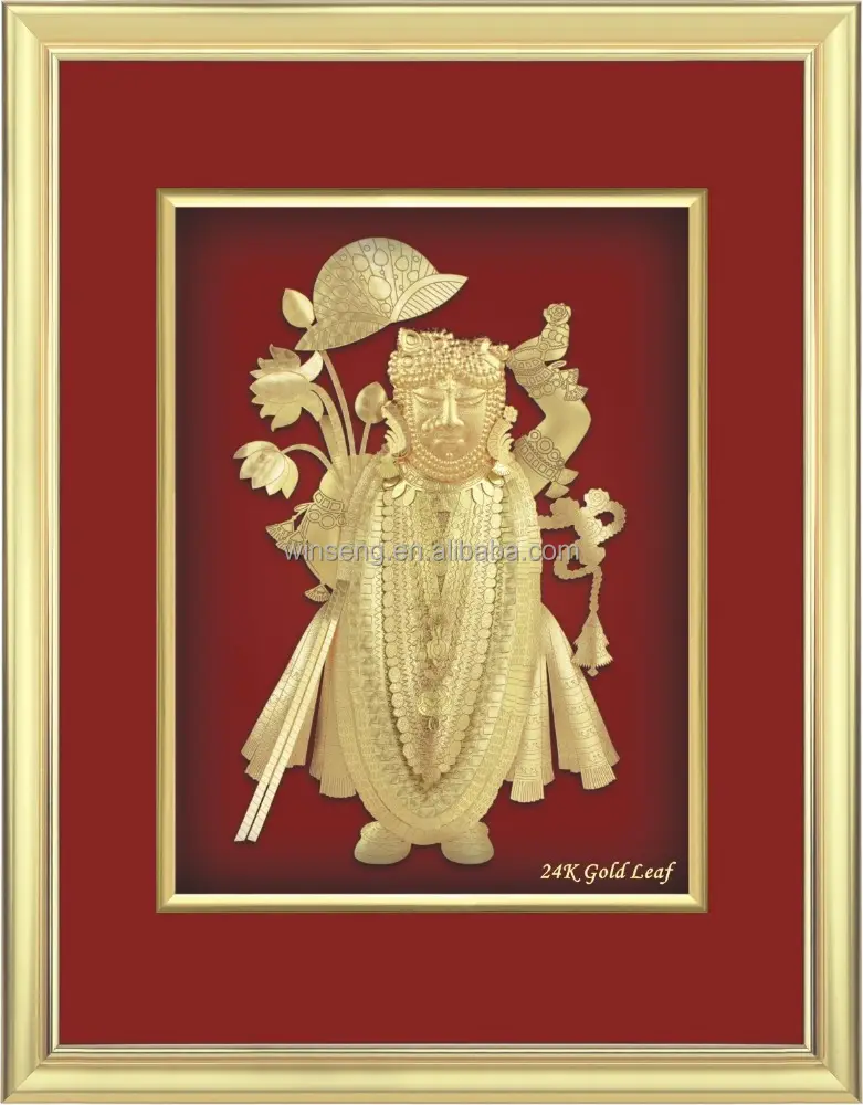 Tableau de dieu indien en feuille d'or 24k, avec cadre, livraison directe depuis l'usine