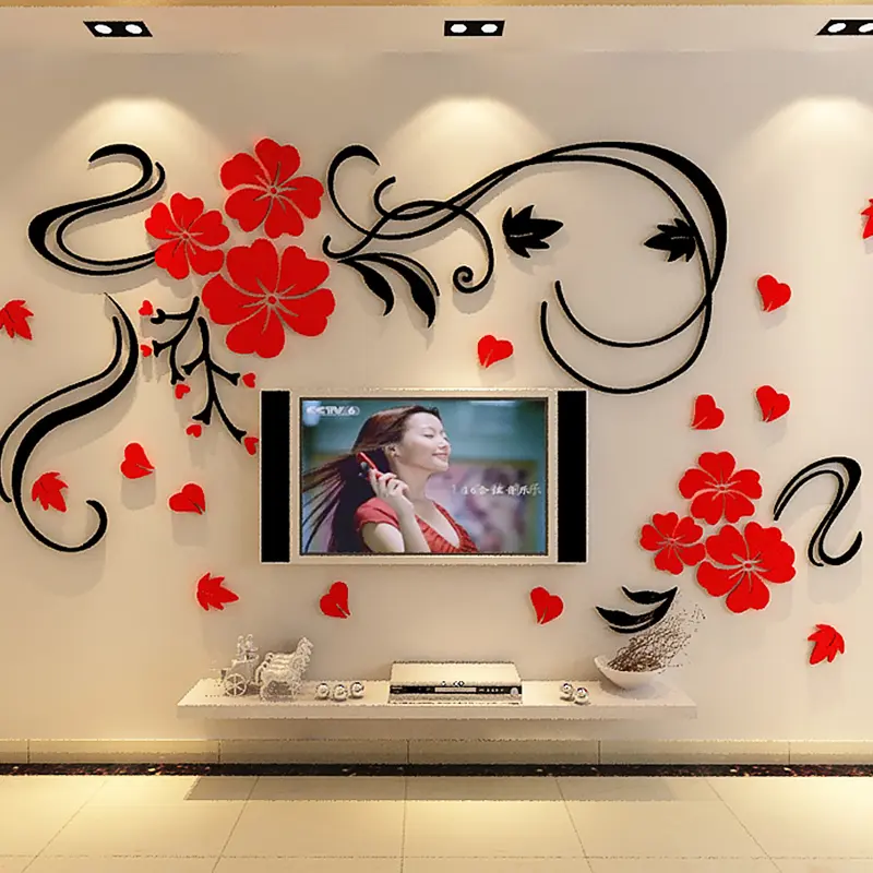 Flower design TV backdrop wall stickers TV cabinet wall decals for living room poster flower
