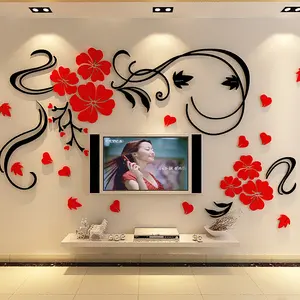 Stiker Dinding Desain Bunga Latar Belakang TV, Stiker Dinding Kabinet TV untuk Ruang Tamu Poster Bunga