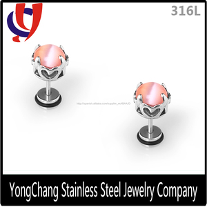 Última moda de <span class=keywords><strong>la</strong></span> joyería de acero quirúrgico flat base de piedra del ópalo pendientes - Product Image 2