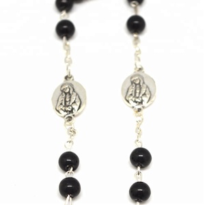 Católica artesanía de vidrio negro perla de imitación de Siete Dolores medalla Rosario bendecido por la oración - Product Image 4