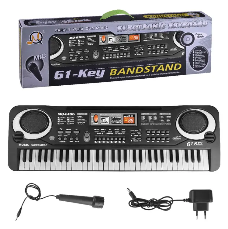 Multifunctional 61 Standard Keys Electronic Organ Keyboard with Microphone 54*17*5.5cm CIK/OEM Plastic V-EK001 5 Pcs Black 10 16