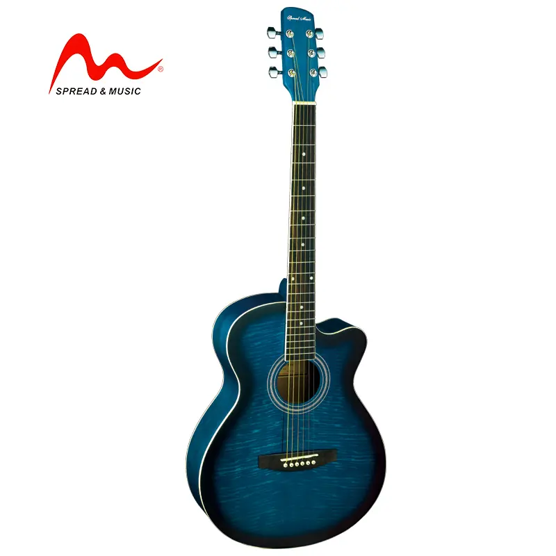 Guitare acoustique avec imprimé flamme coloré fabricant de guitare d'approvisionnement W-917C/BLS