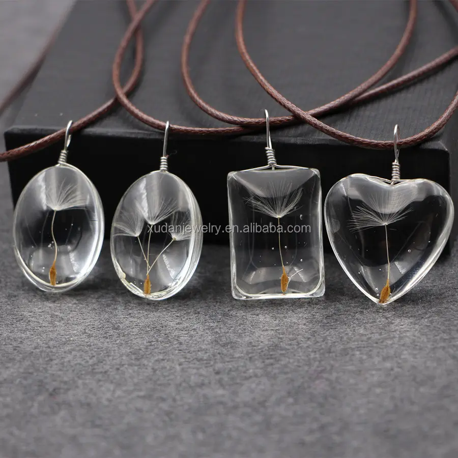 Real Dandelion Seed Pendant Necklace Glass Oval Globe Make a Wish DIY Nature Seeds Pendant For Girls Women