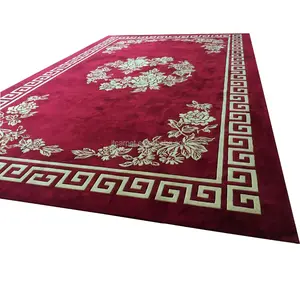 红色花卉图案豪华高品质手工丝绸或羊毛地毯地毯