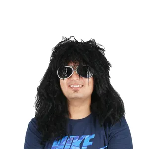 hot selling black synthetic men hair wigs fashion heavy rock start wig