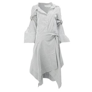<span class=keywords><strong>Manga</strong></span> larga asimétrico Hem Camiseta estilo mujer algodón azul y blanco rayas camisa vestido YLDR213D - Product Image 2