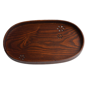 Plateau de service en bois de 39 cm, style japonais classique, peint à la main, éco-responsable, motif fleurs de cerisier ajourées, vente en gros - Product Image 1