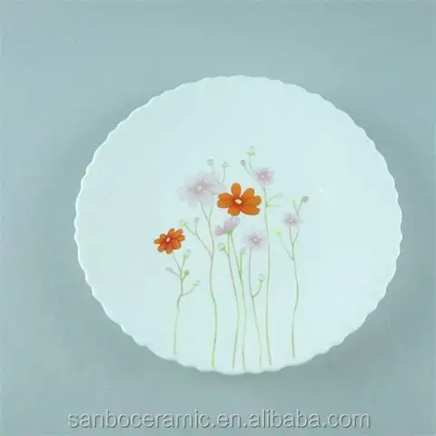สีขาวหยักโอปอลเครื่องแก้วจานอาหารค่ำที่มีการพิมพ์รูปลอกดอกไม้
