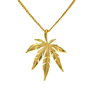 Olivia Men's Stainless Steel 18k Real Gold Plated Necklaces Marijuana Weed Leaf Pendant Necklace with 22 Inch Chain