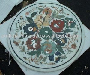 Plateau de Table basse en pierre de marbre, incrustation de forme ronde, 15 pouces - Product Image 1