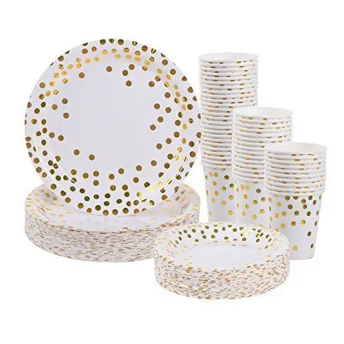 2021 одноразовых круглых или квадратных золотых бумажных тарелок для поставщиков вечеринок