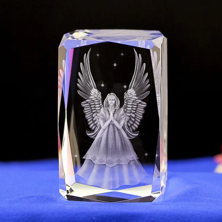 HBL 24 Cut 3D laser Crystal Angel Etched Glass Laser Engraved Miniature Rose Model Cube Crystal Craft Ornament