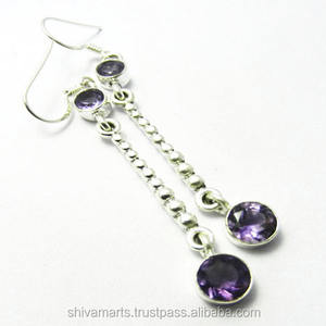 Boucles d'oreilles pendantes en améthyste violette naturelle de style vintage en argent sterling 925 massif bijoux en argent fantaisie fournisseur de confiance - Product Image 2