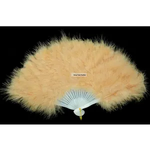 Dyed Alibaba China Feather Handcraft Supplier a 11x20Inch Popular Colour With 21pcs Plastic Staves Marabou Feather Fan