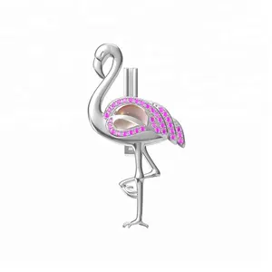 Flamingos pearl cage pendant 925 sterling silver pink flamingo animal hollow openable oyster pearl cage jewelry