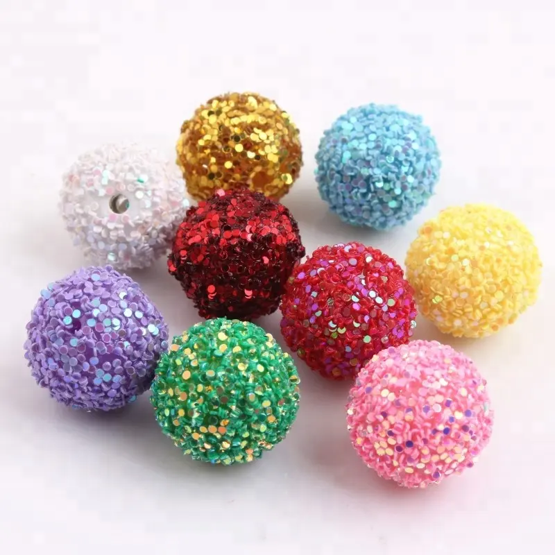 Nouvelles perles à paillettes brillantes pour femme, collier épais de bijoux, perles à boule en résine strass 20MM, 100 pièces