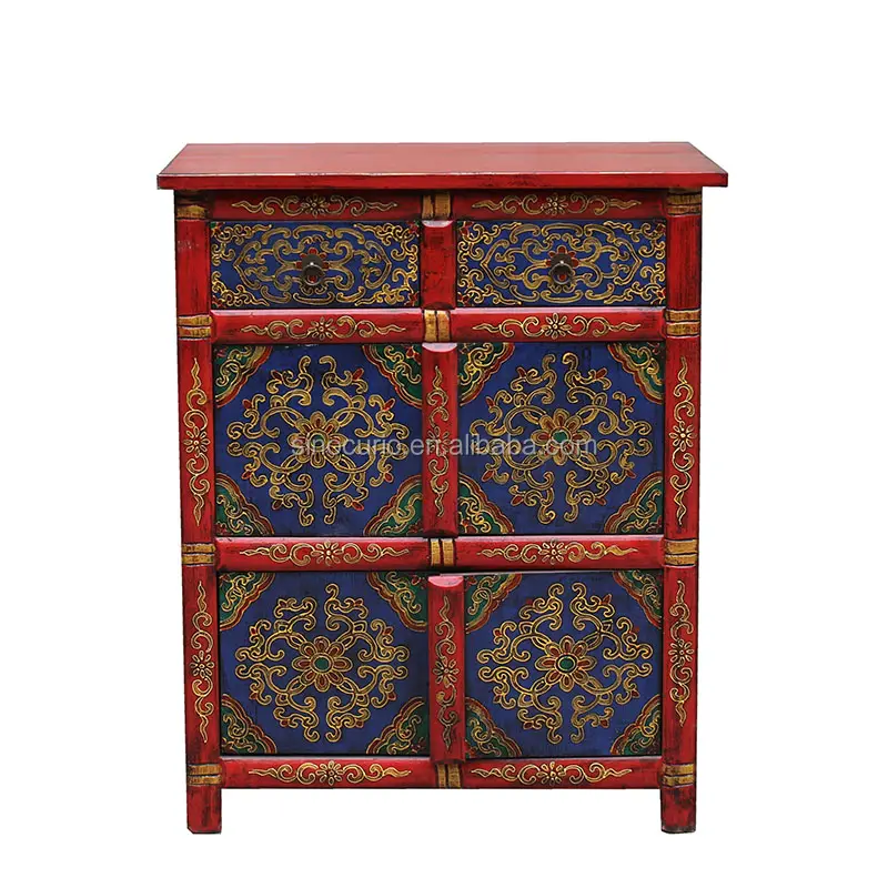 antique reproduction Oriental tibetan style furniture hand painted cabinet sideboard wood