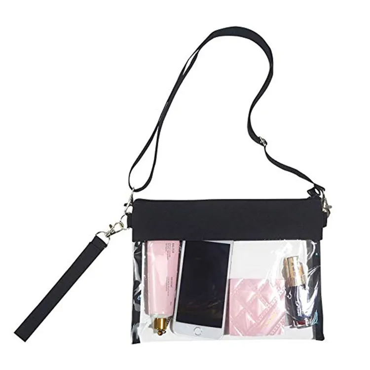 PVC Crossbody Purse Bag Stadium Approved Transparent Shoulder Tote Bag with Shoulder Strap and Wrist Strap Clear Zip Pouch