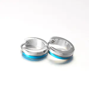 Desain Unik Kustom Anting Biru Navy Stainless Steel Anting-Anting Huggie Hoop