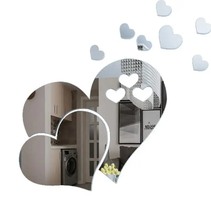 Heart-shaped 3d acrylic mirror wall stickers for living room, dining , cupboard door, bathroom, home decoration wall sticker
