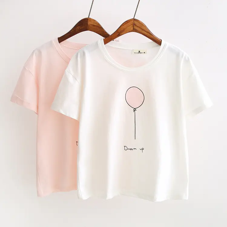 새로운 도착 여름 귀여운 맞춤 반팔 열전사 인쇄 t 셔츠 여성 상의 스트리트웨어 힙합 티셔츠 도매