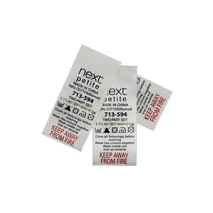 Impreso personalizado de prendas de vestir de etiqueta de cuidado de lavado limpieza en seco etiquetas