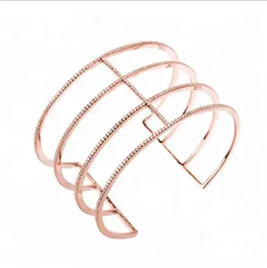 Pulseira de design aberto, de alta qualidade, rosa, dourada, prata esterlina 925