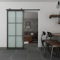 European Style Black Carbon Steel Iron Sliding Glass Frame Barn Door for Hot Sale