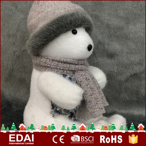 Wholesale white color polyfoam Sitting Bear doll wearing scarf and jacket decorative bear - Product Image 5