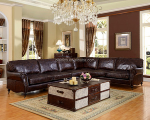 <span class=keywords><strong>Set</strong></span> di Divani in Pelle Italiana Vintage Marrone con Lavorazione Tufted/Arredamento per Soggiorno (MOQ=1 <span class=keywords><strong>SET</strong></span>) - Product Image 2