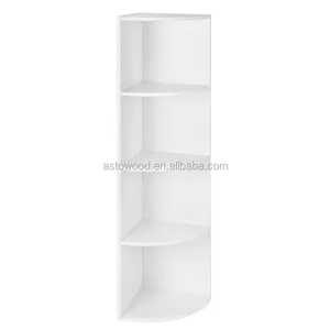 melamine cheap hot selling 4 Tier Corner book Shelf Unit in white color for home corner use