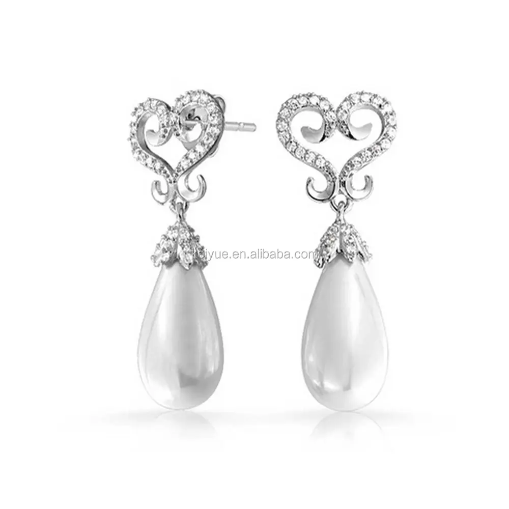 Keiyue filigrana diseño de corazón lágrima tanishq perla boda joyería pendiente pendientes de perlas de agua dulce