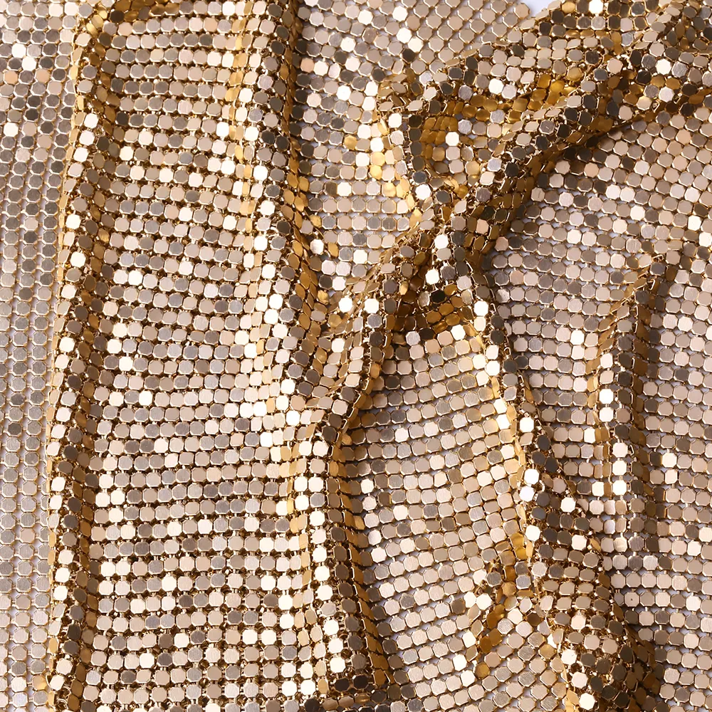 Tissu maille pour sac, paillettes métalliques, or, aluminium, or, tissu pour rideau, vêtements, nouvelle collection 2020