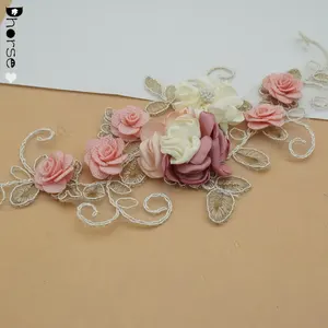 Dhorse hot selling tulle embroidery 3d flower lace applique