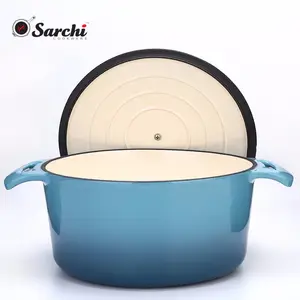 Dapur Memasak Panci Sup Enamel Besi Cor Oven Belanda dengan Dua Pegangan