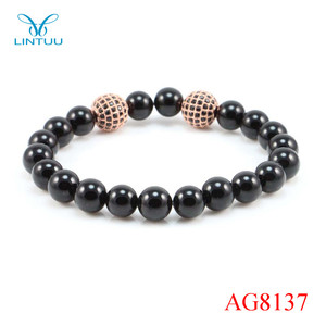 8mm Perlas negro Ronda CZ oro rosa diamante bola pulsera hecha a mano de bricolaje pintura de cristal de diamante pulsera - Product Image 2