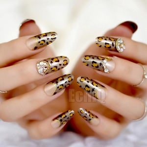 3D larga ronda Leopardo de Oro francés falso <span class=keywords><strong>uñas</strong></span> marrón de oro de diamantes de imitación de brillo de <span class=keywords><strong>uñas</strong></span> falsas consejos sobre arte manicura bricolaje ropa de verano de las <span class=keywords><strong>uñas</strong></span> - Product Image 5