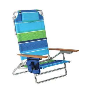 Outdoor Folding Camping Chair Lounge Aluminium Custom Beach Chair Portable With Wooden Arms