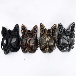 Acessório de fantasia de plástico antiquado, máscara de gato steampunk com óculos embutidos