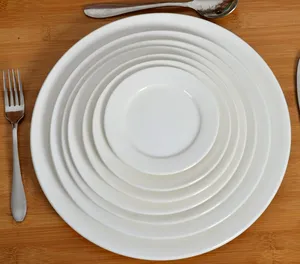Dinnerware Haonai Wholesale White And Round Dinner Plate Ceramic Flat Plate Porcelain Serving Plate Sets Dinnerware Tableware