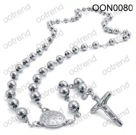 Noir Crown and Fleur Cross Rosary Style Beaded Necklace for Women