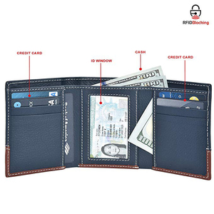 Rfid — portefeuille en <span class=keywords><strong>cuir</strong></span> véritable pour hommes, anti-Rfid, <span class=keywords><strong>porte</strong></span>-cartes, tripliable, accessoire de voyage - Product Image 4