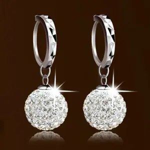 Pendientes de plata para mujer, aretes de aro de bola de princesa de cristal completo, joyería para mujer, alergia