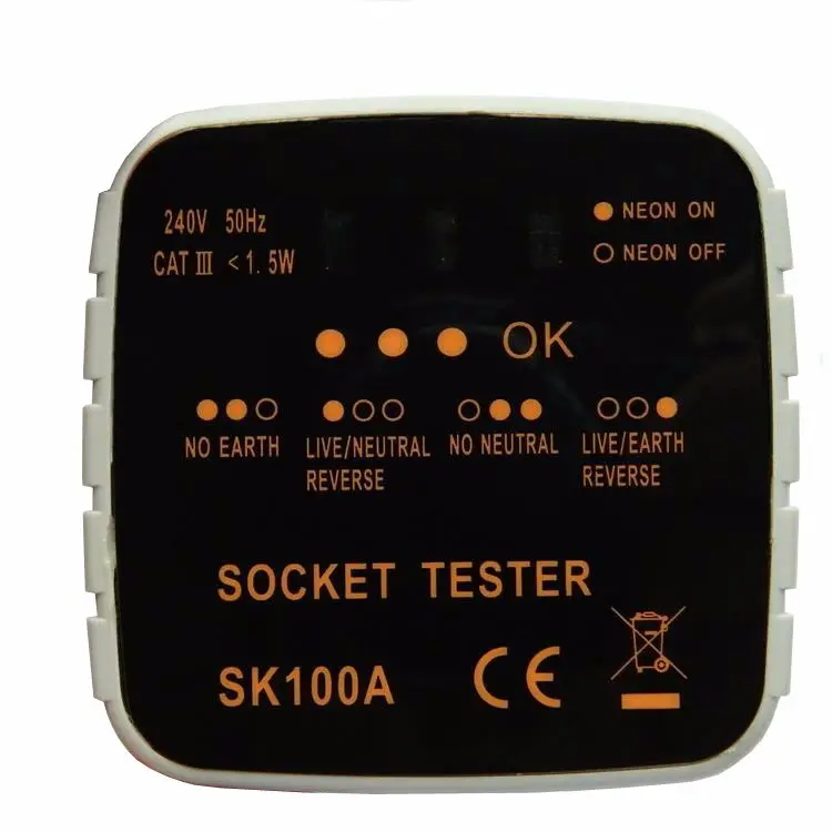 SK100A 230V AC soket test priz Tester çıkış test cihazı ile Neon lambalar