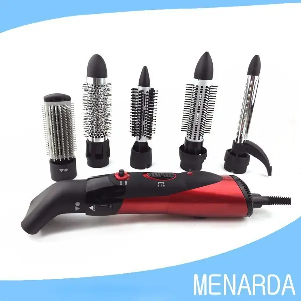 Venda quente multifuncional intercambiáveis Styler ferramentas rotativas de ar elétrica escova de cabelo com 6 anexos